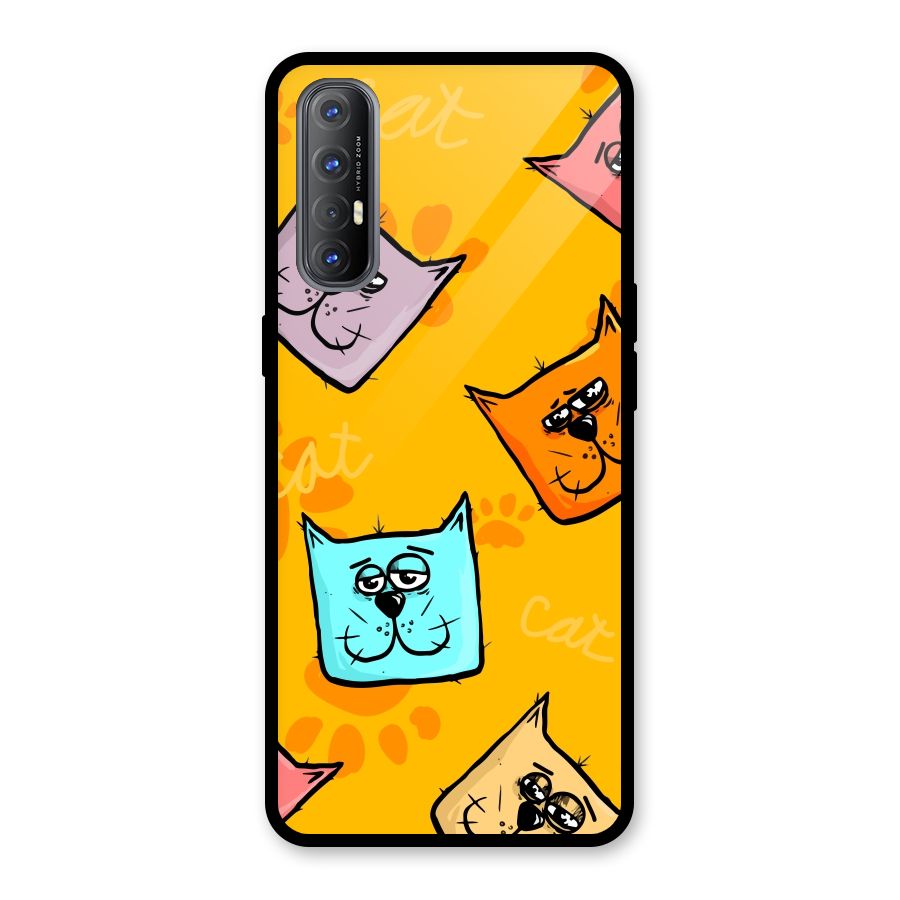 Cute Cat Pattern Glass Back Case for Oppo Reno3 Pro