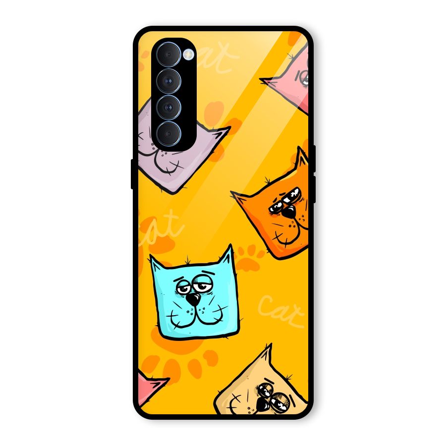 Cute Cat Pattern Glass Back Case for Oppo Reno4 Pro