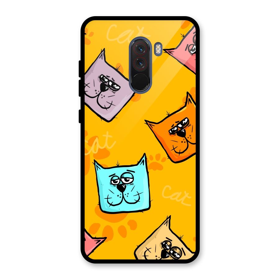 Cute Cat Pattern Glass Back Case for Poco F1