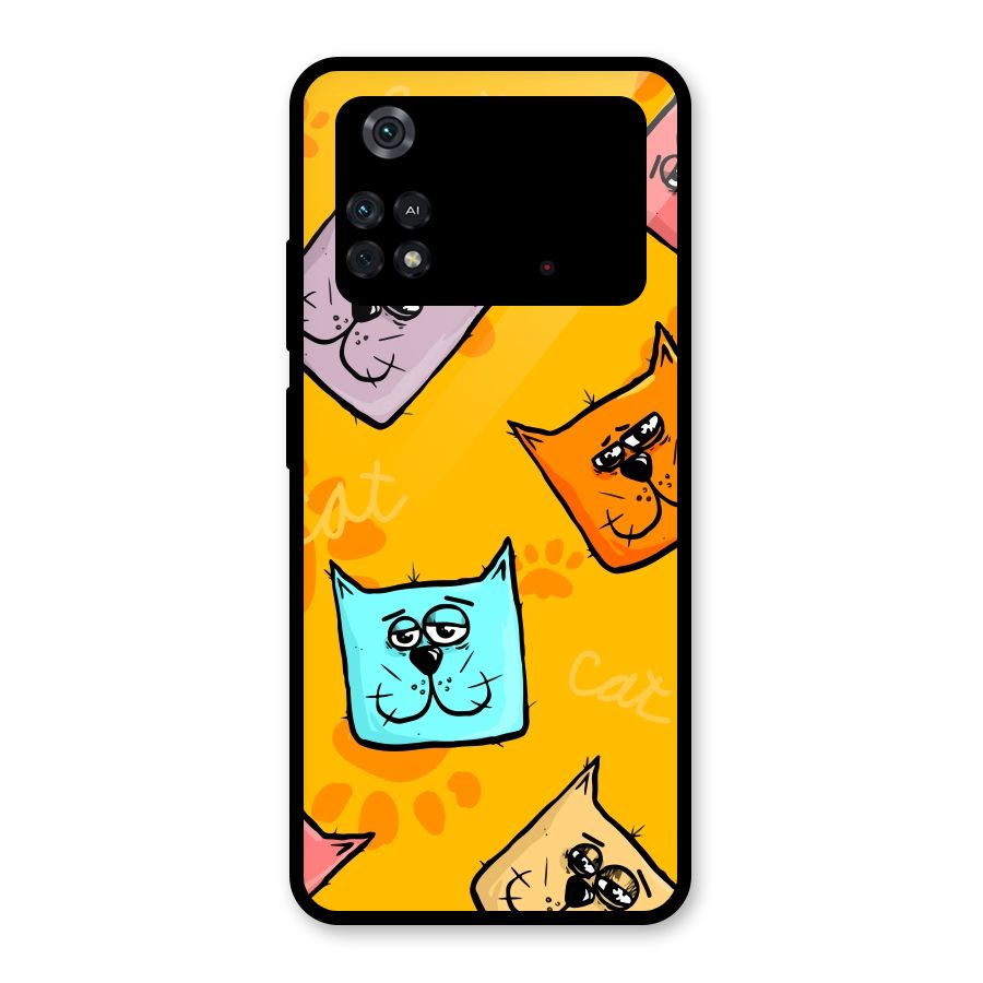 Cute Cat Pattern Glass Back Case for Poco M4 Pro 4G