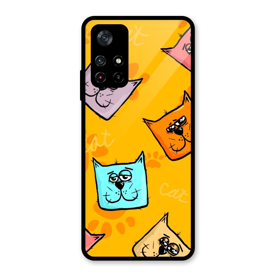 Cute Cat Pattern Glass Back Case for Poco M4 Pro 5G