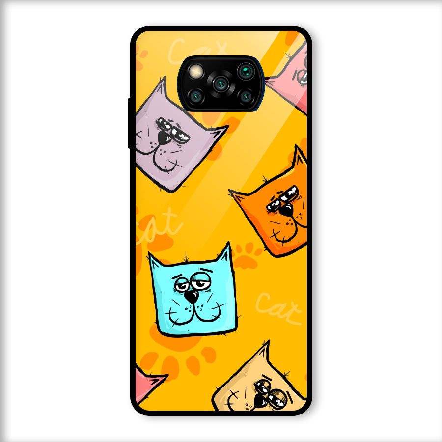 Cute Cat Pattern Glass Back Case for Poco X3