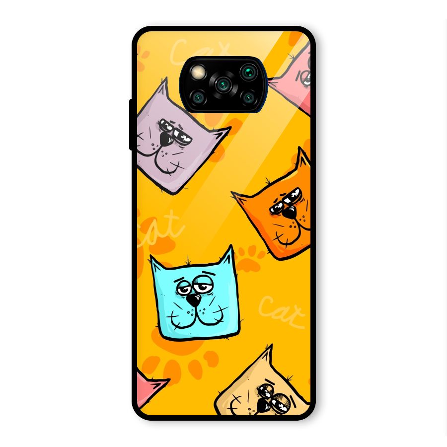 Cute Cat Pattern Glass Back Case for Poco X3 Pro