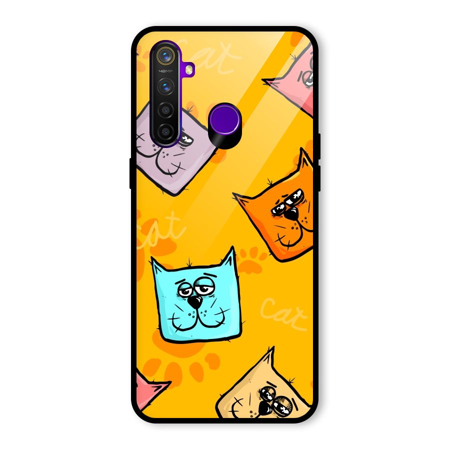 Cute Cat Pattern Glass Back Case for Realme 5 Pro