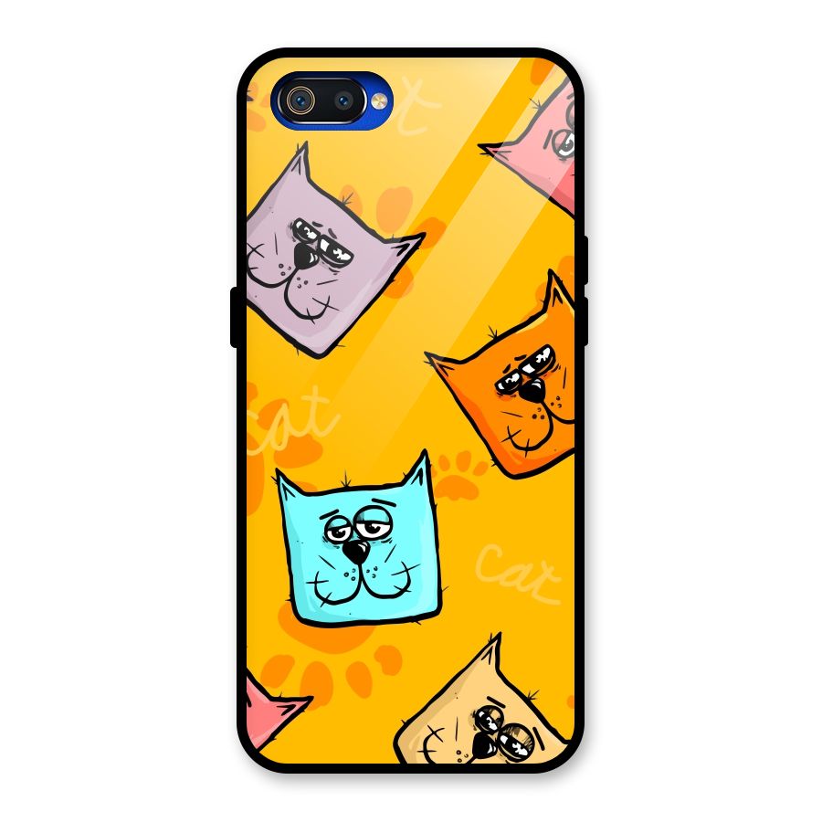 Cute Cat Pattern Glass Back Case for Realme C2