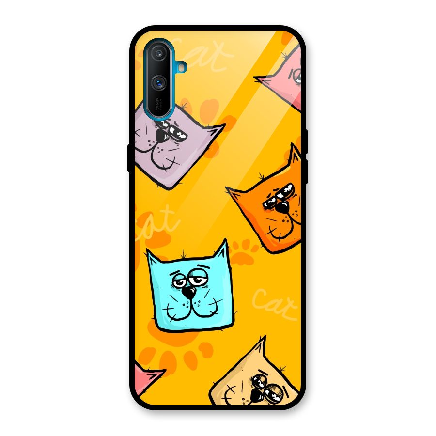 Cute Cat Pattern Glass Back Case for Realme C3