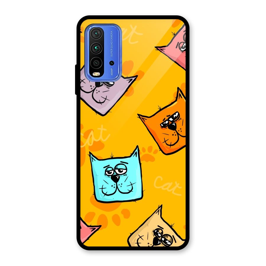 Cute Cat Pattern Glass Back Case for Redmi 9 Power