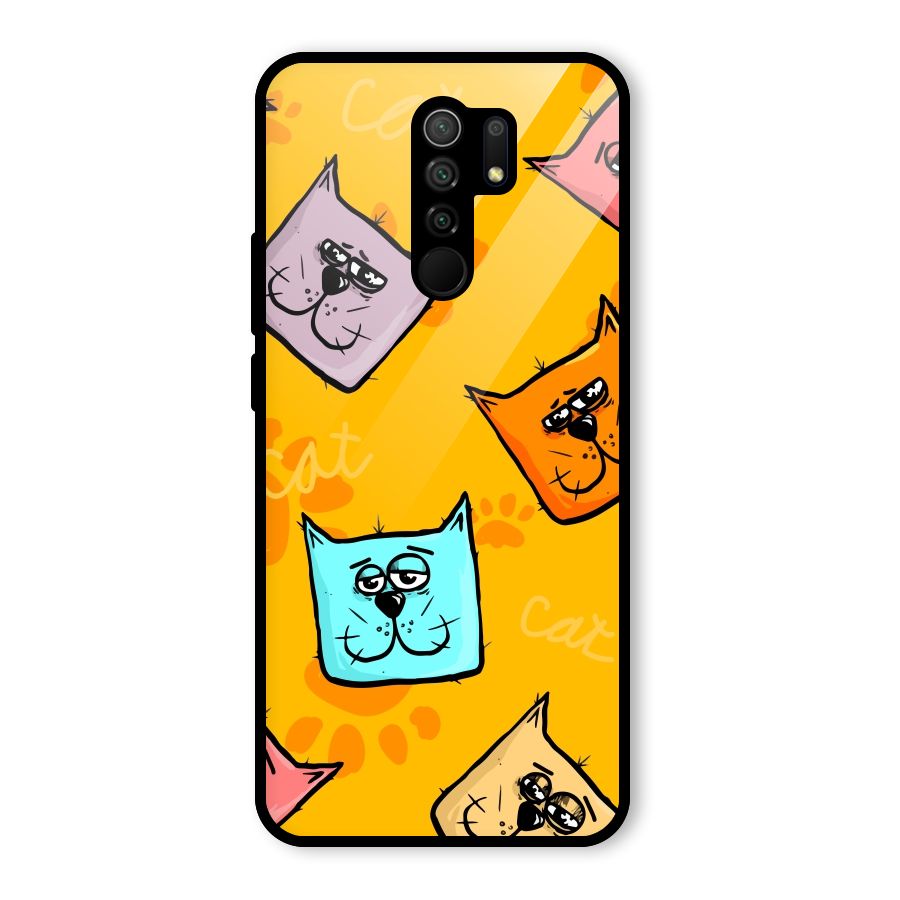 Cute Cat Pattern Glass Back Case for Redmi 9 Prime