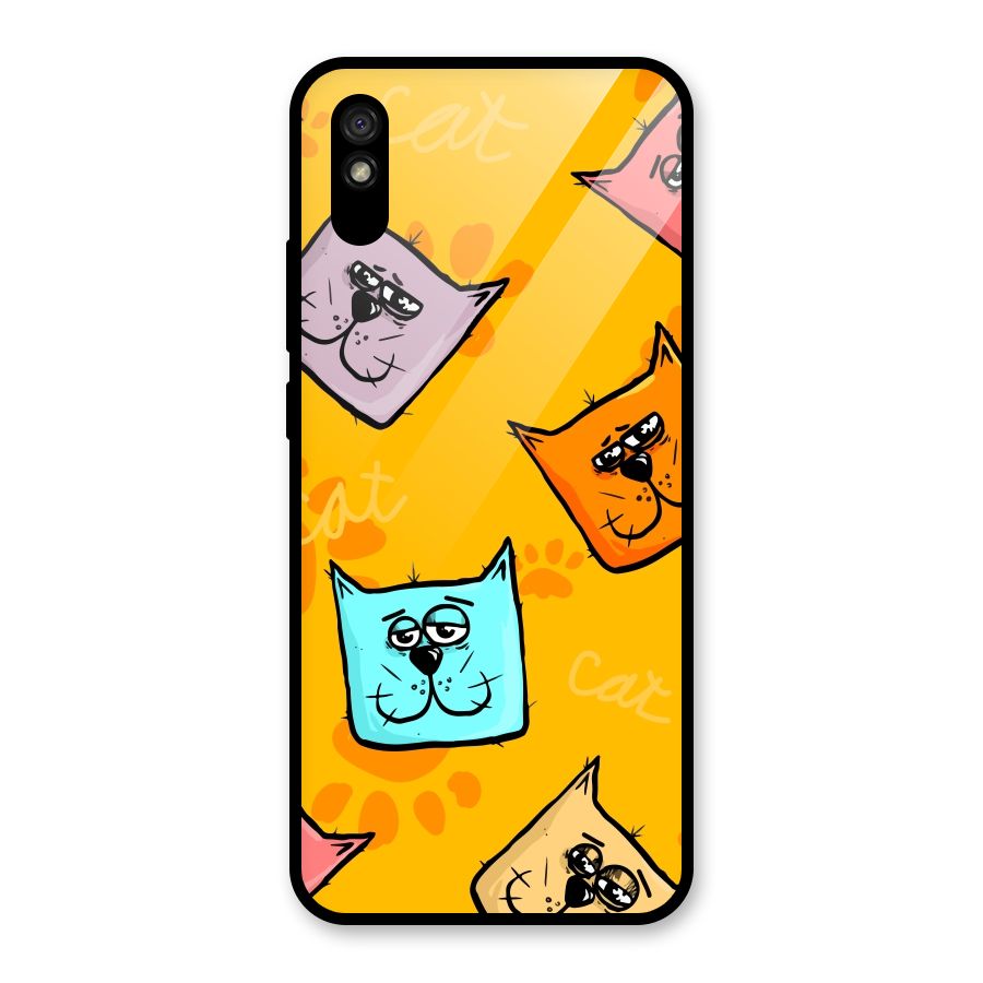 Cute Cat Pattern Glass Back Case for Redmi 9i