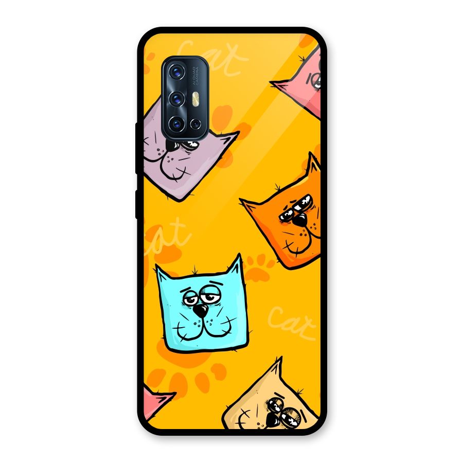 Cute Cat Pattern Glass Back Case for Vivo V17