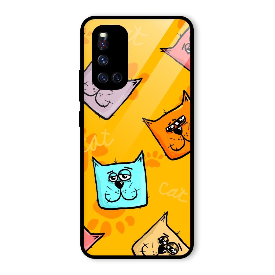 Cute Cat Pattern Glass Back Case for Vivo V19