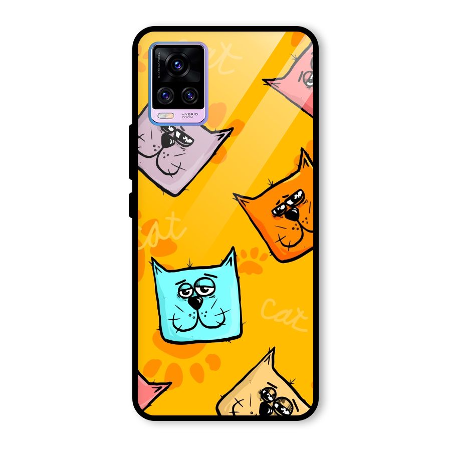Cute Cat Pattern Glass Back Case for Vivo V20 Pro