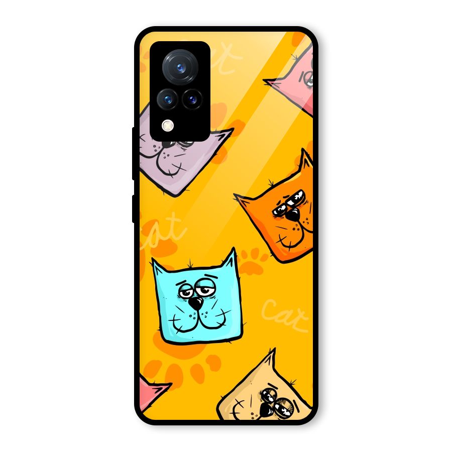 Cute Cat Pattern Glass Back Case for Vivo V21 5G