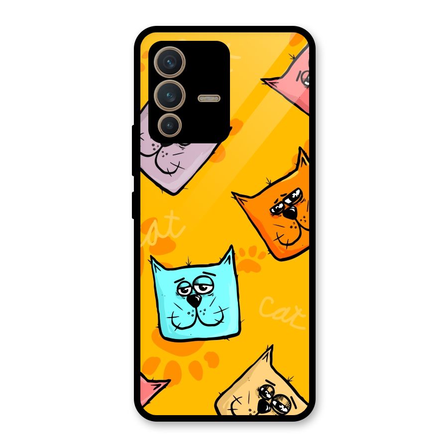 Cute Cat Pattern Glass Back Case for Vivo V23 5G