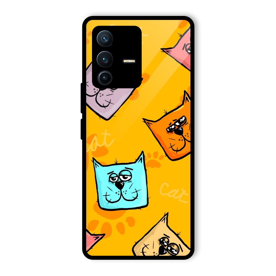 Cute Cat Pattern Glass Back Case for Vivo V23 Pro
