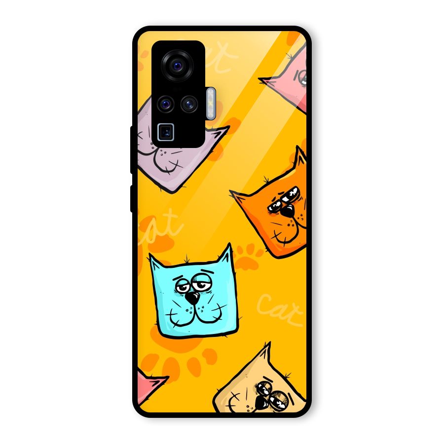 Cute Cat Pattern Glass Back Case for Vivo X50 Pro
