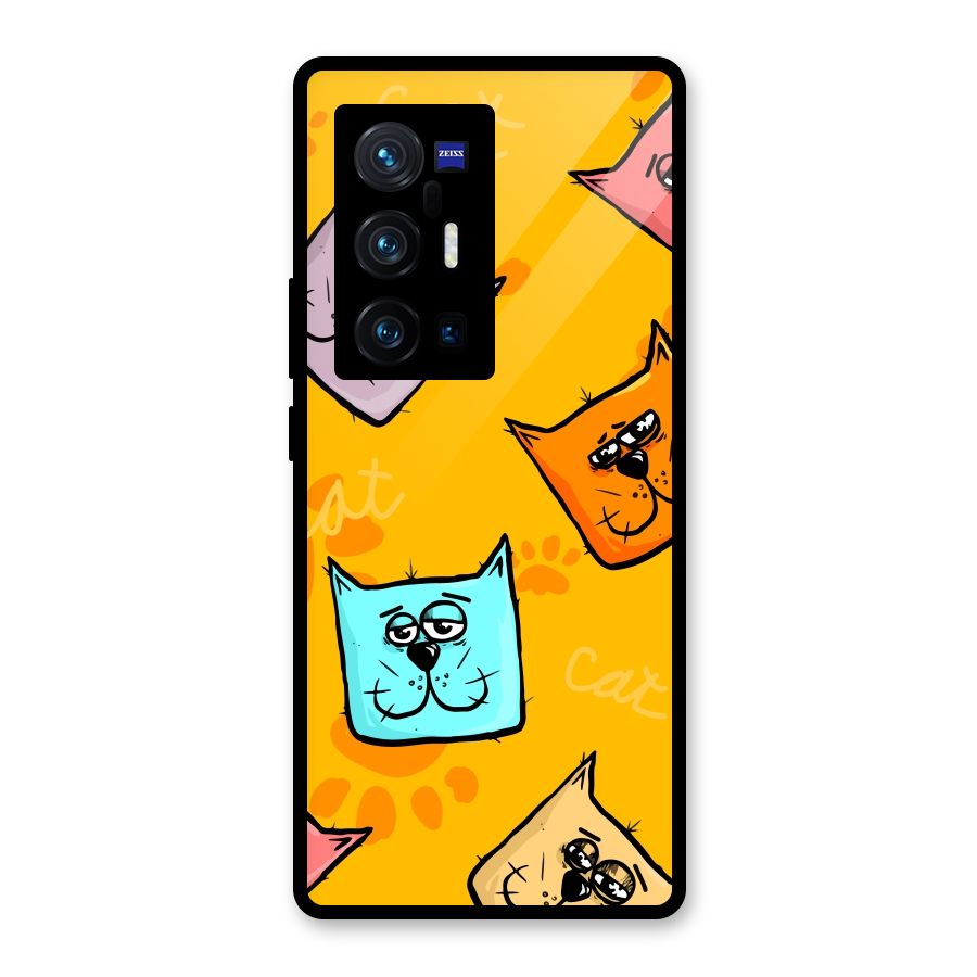 Cute Cat Pattern Glass Back Case for Vivo X70 Pro Plus