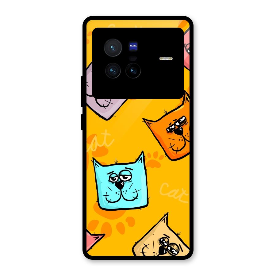 Cute Cat Pattern Glass Back Case for Vivo X80