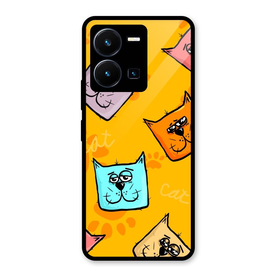 Cute Cat Pattern Glass Back Case for Vivo Y35