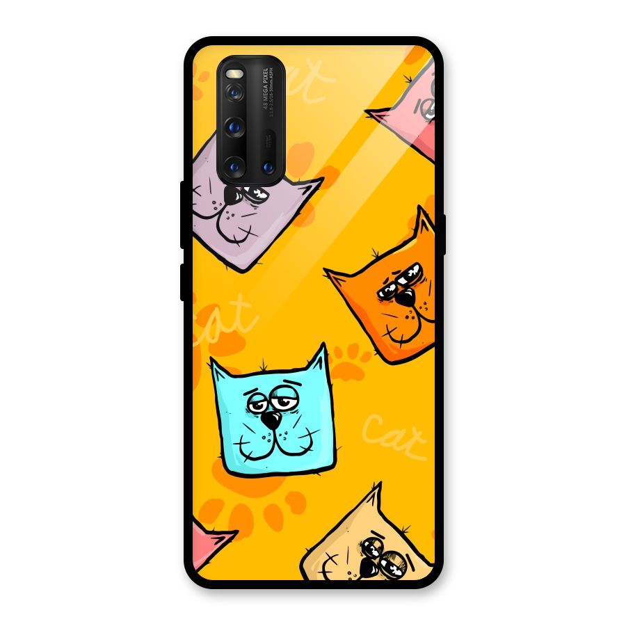 Cute Cat Pattern Glass Back Case for Vivo iQOO 3