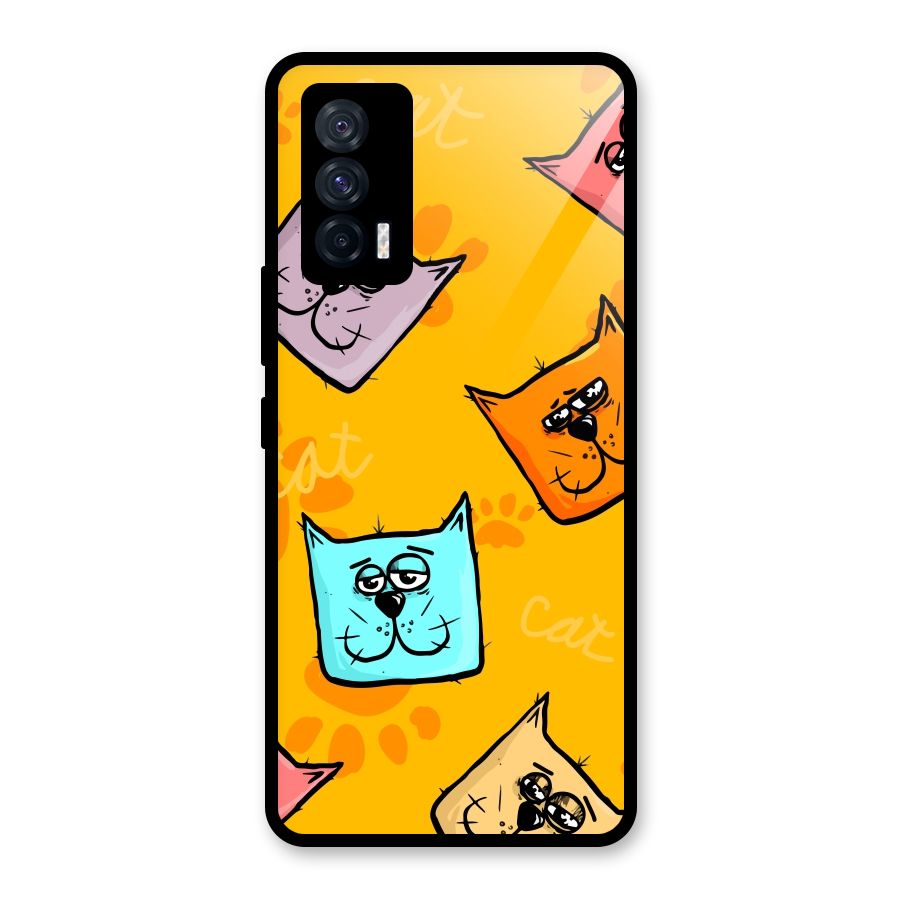 Cute Cat Pattern Glass Back Case for Vivo iQOO 7 5G