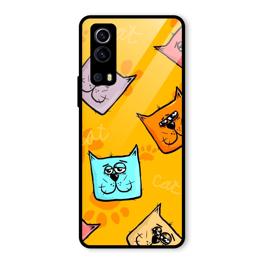 Cute Cat Pattern Glass Back Case for Vivo iQOO Z3