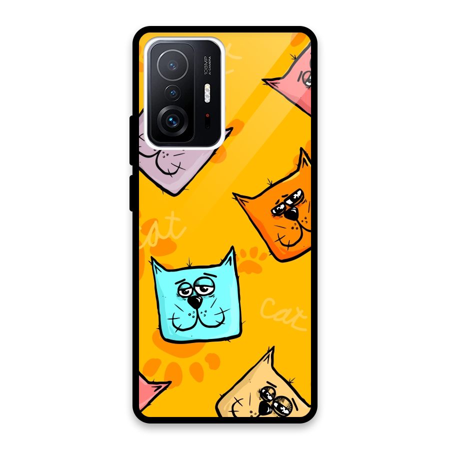 Cute Cat Pattern Glass Back Case for Xiaomi 11T Pro