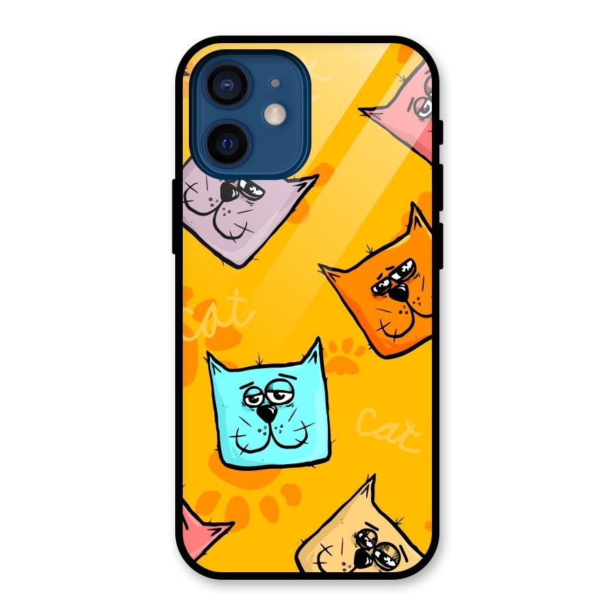 Cute Cat Pattern Glass Back Case for iPhone 12 Mini