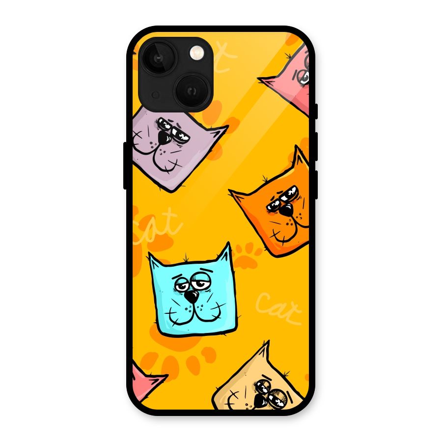 Cute Cat Pattern Glass Back Case for iPhone 13