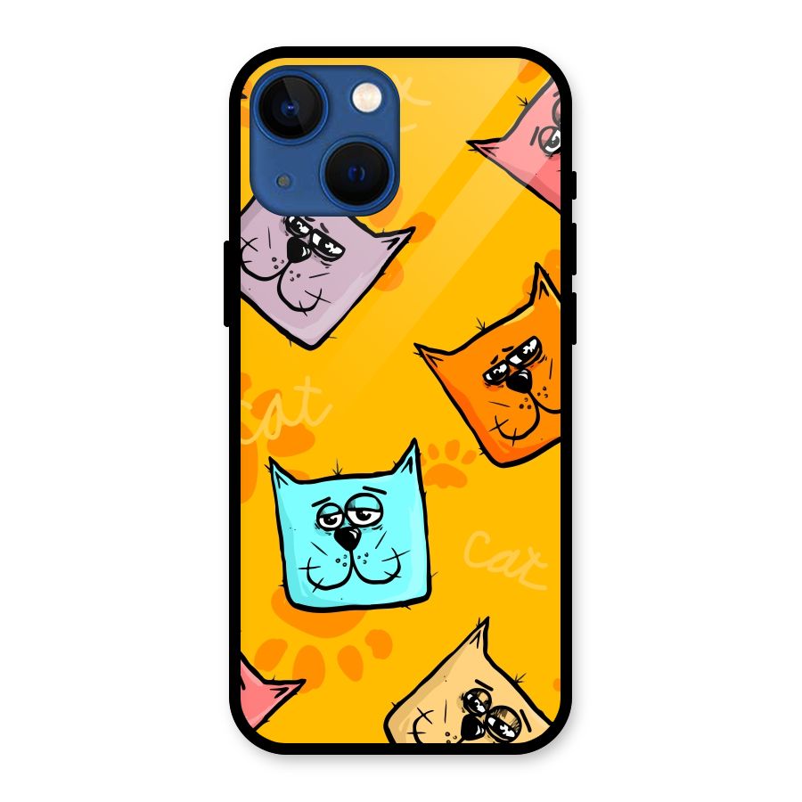 Cute Cat Pattern Glass Back Case for iPhone 13 Mini