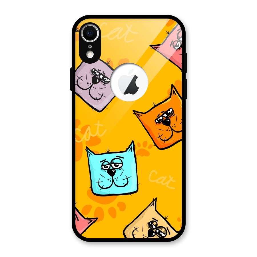 Cute Cat Pattern Glass Back Case for iPhone XR Logo Cut