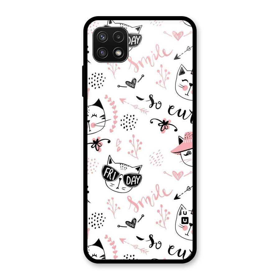 Cute Cat Swag Glass Back Case for Galaxy A22 5G