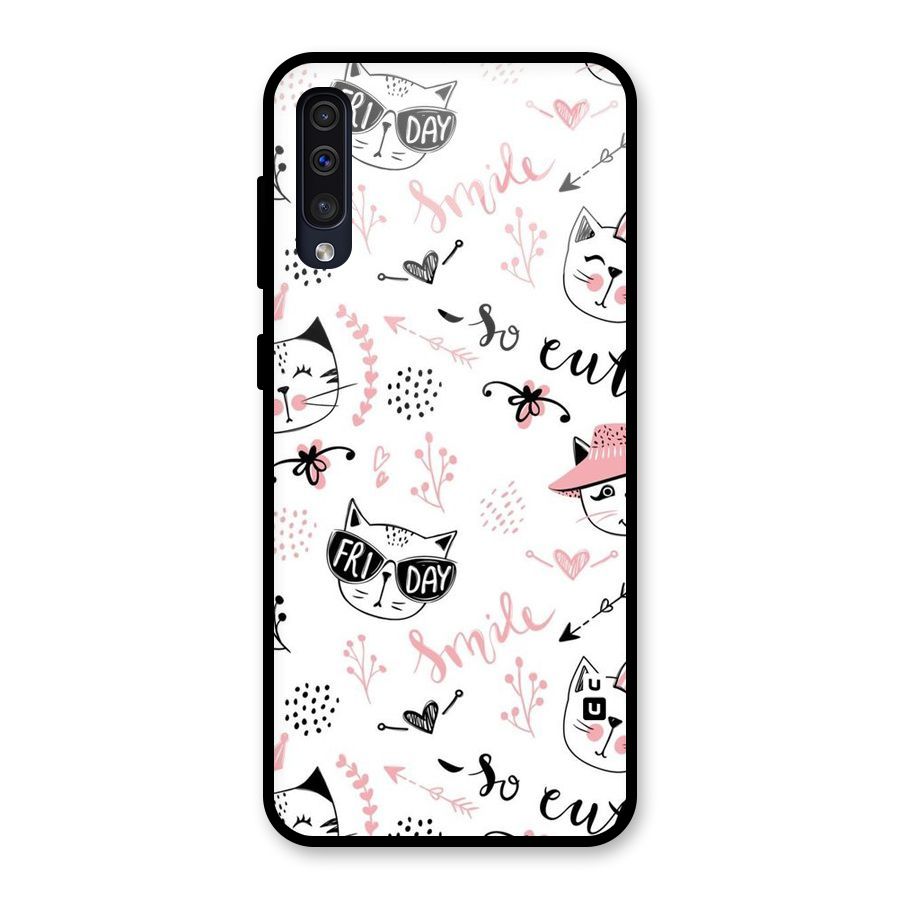 Cute Cat Swag Glass Back Case for Galaxy A50