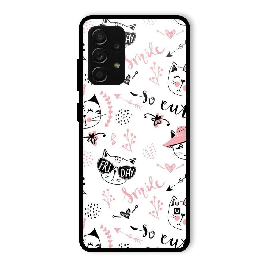 Cute Cat Swag Glass Back Case for Galaxy A53 5G