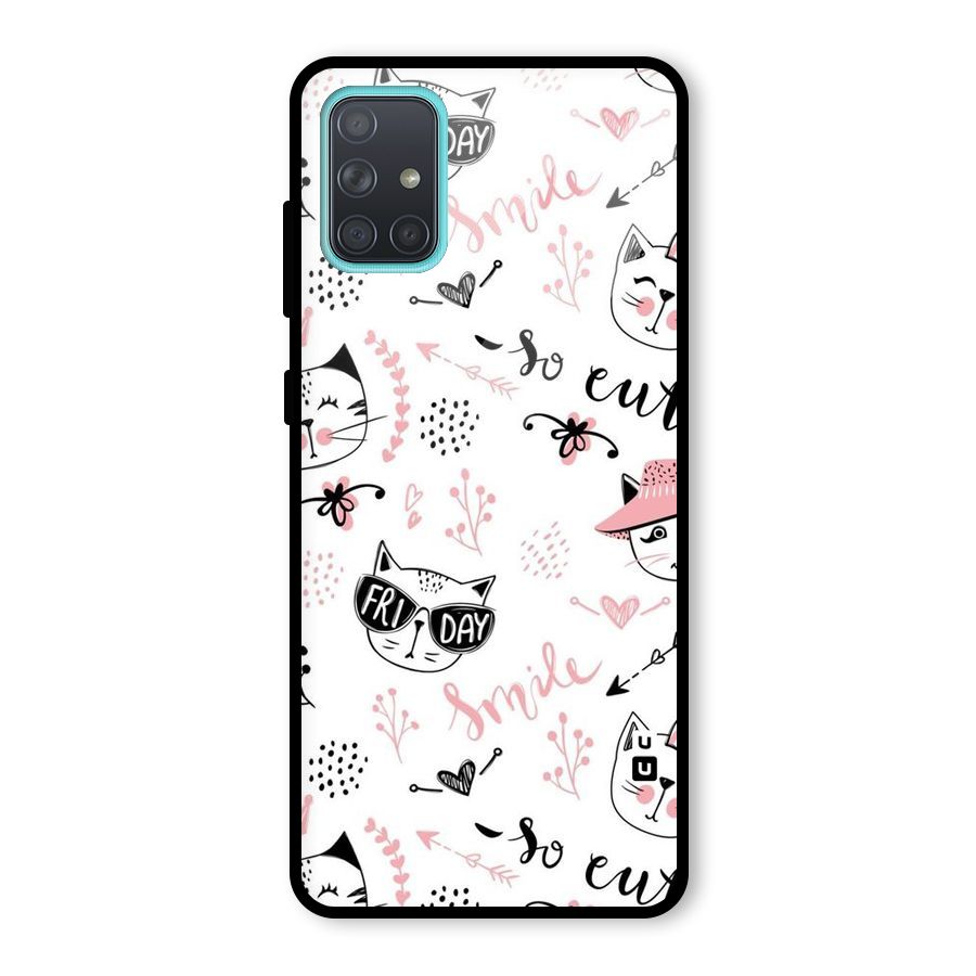 Cute Cat Swag Glass Back Case for Galaxy A71