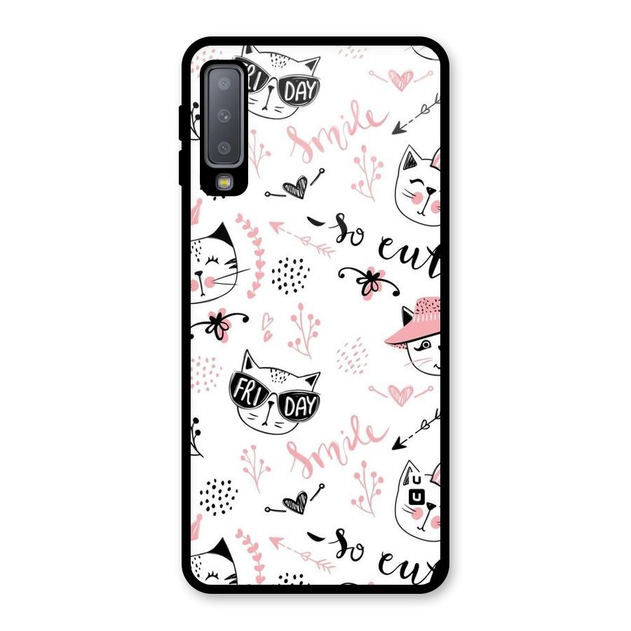 Cute Cat Swag Glass Back Case for Galaxy A7 (2018)