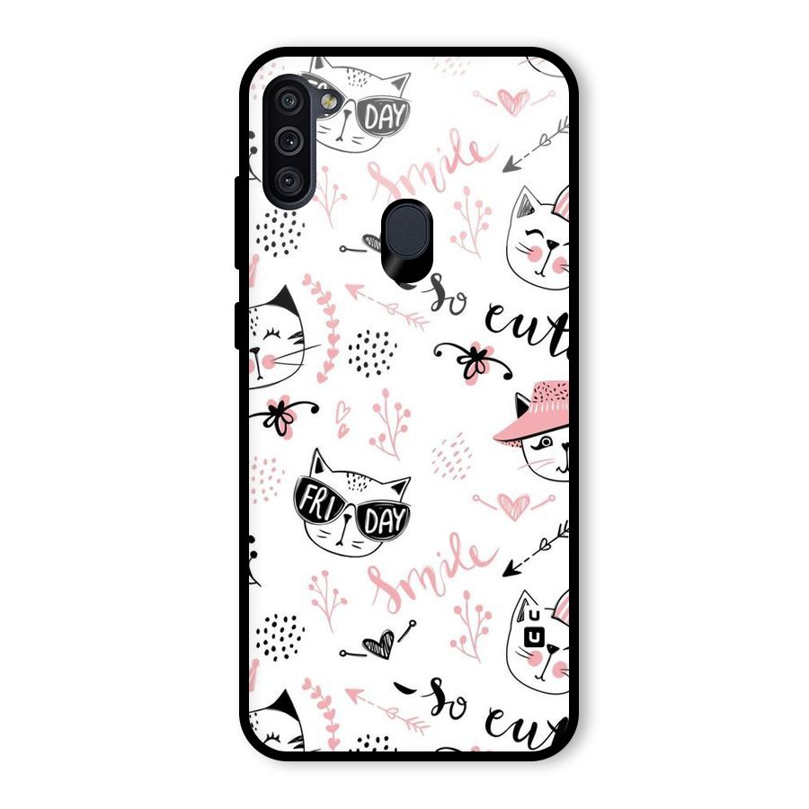 Cute Cat Swag Glass Back Case for Galaxy M11