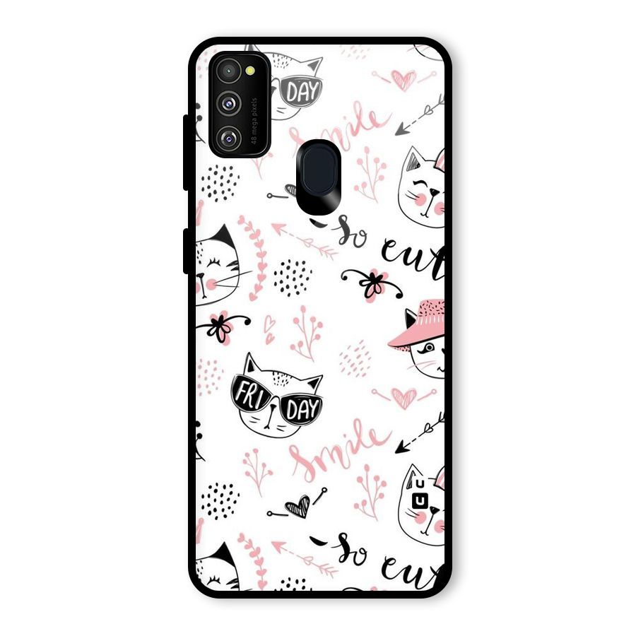 Cute Cat Swag Glass Back Case for Galaxy M30s