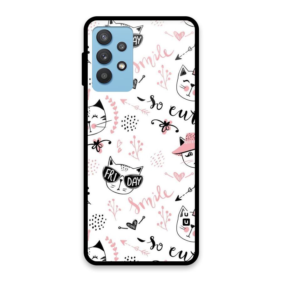 Cute Cat Swag Glass Back Case for Galaxy M32 5G
