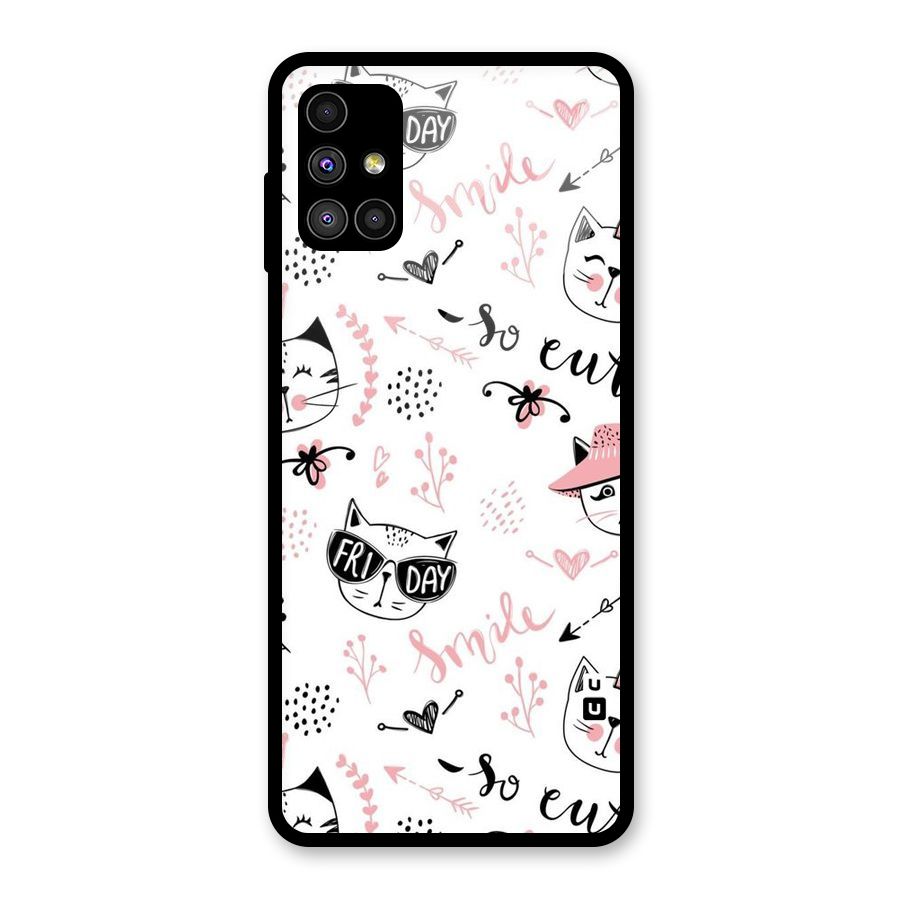 Cute Cat Swag Glass Back Case for Galaxy M51