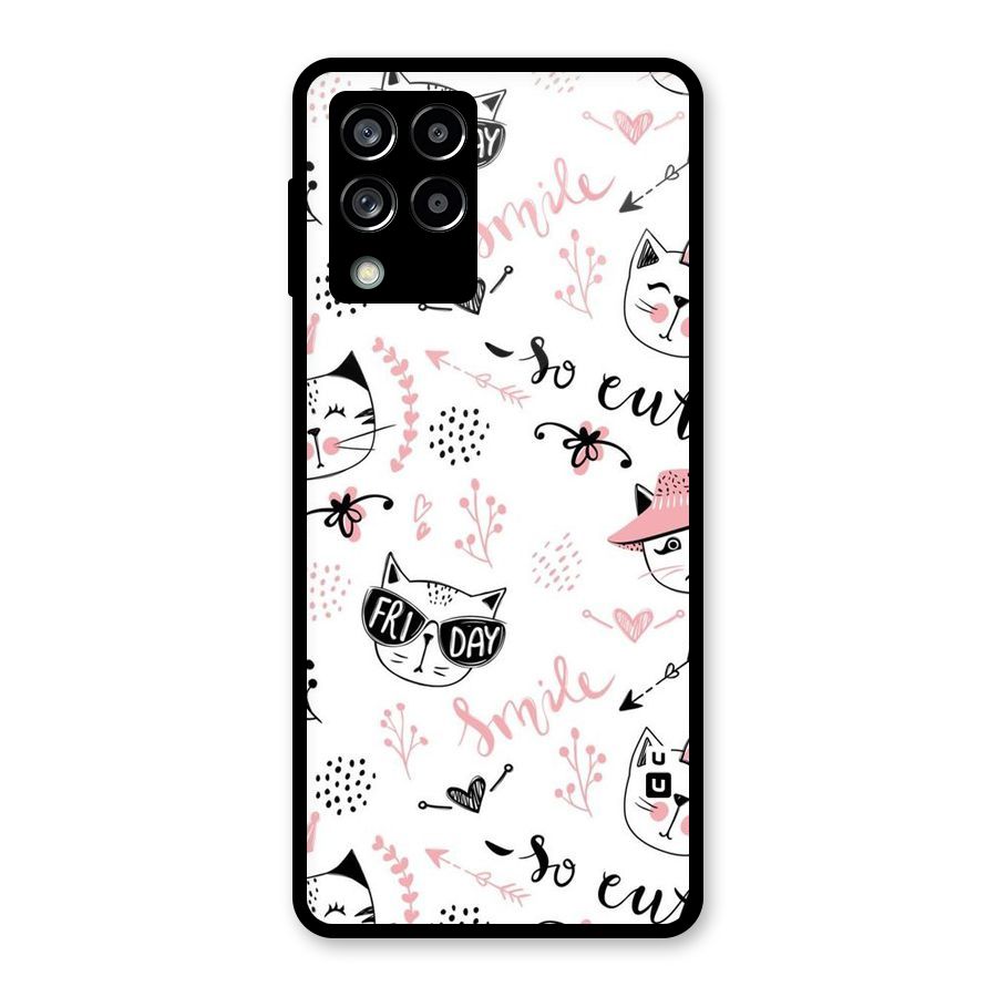 Cute Cat Swag Glass Back Case for Galaxy M53 5G