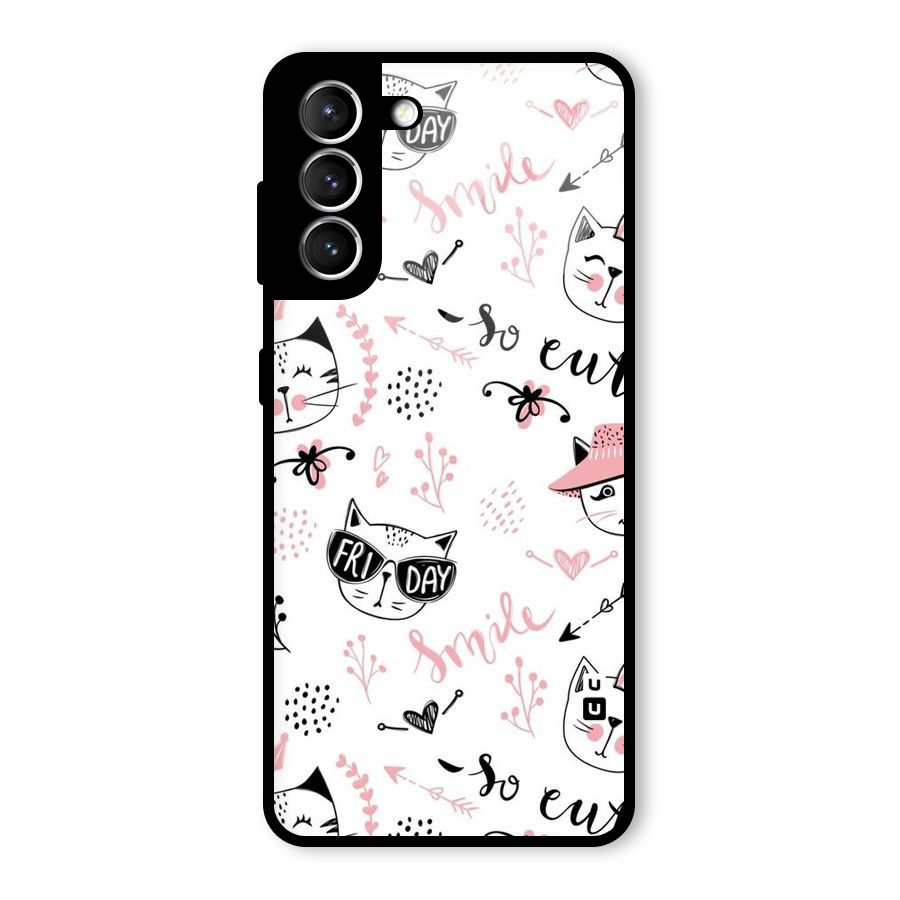 Cute Cat Swag Glass Back Case for Galaxy S21 5G