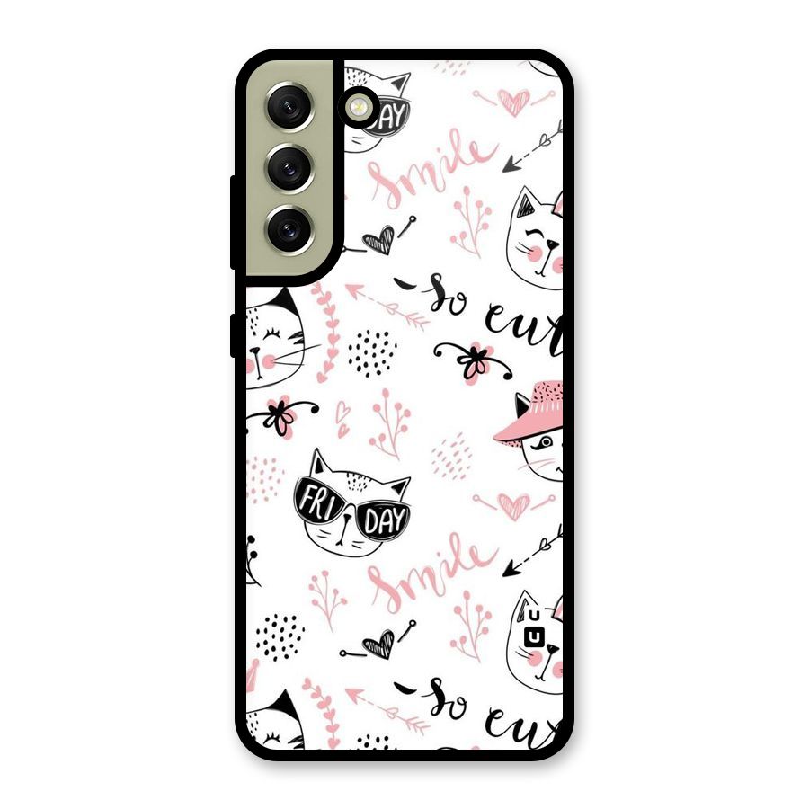 Cute Cat Swag Glass Back Case for Galaxy S21 FE 5G