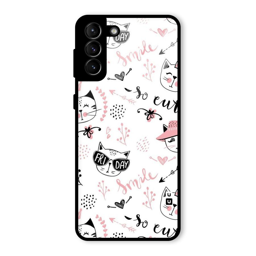 Cute Cat Swag Glass Back Case for Galaxy S21 Plus