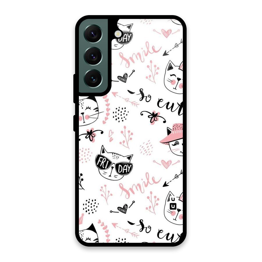 Cute Cat Swag Glass Back Case for Galaxy S22 5G
