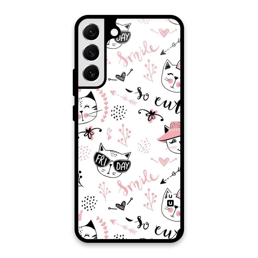 Cute Cat Swag Glass Back Case for Galaxy S22 Plus 5G