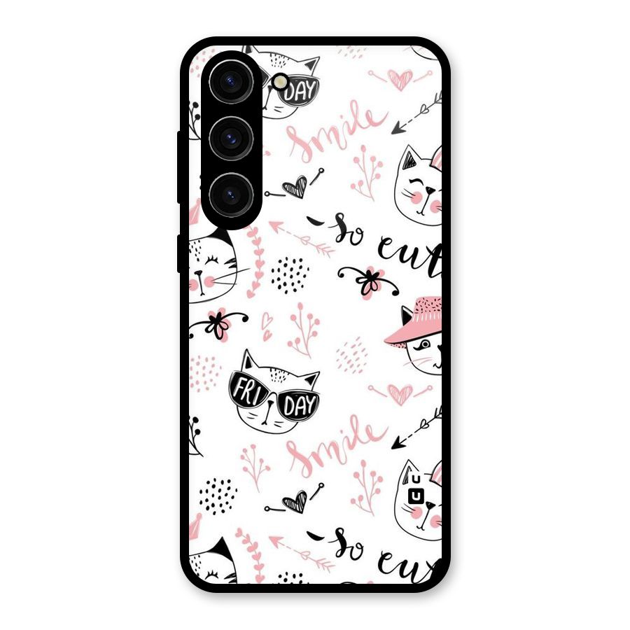 Cute Cat Swag Glass Back Case for Galaxy S23 Plus