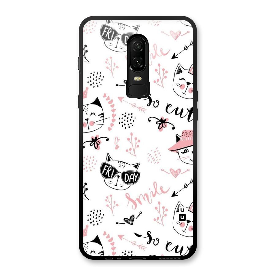 Cute Cat Swag Glass Back Case for OnePlus 6