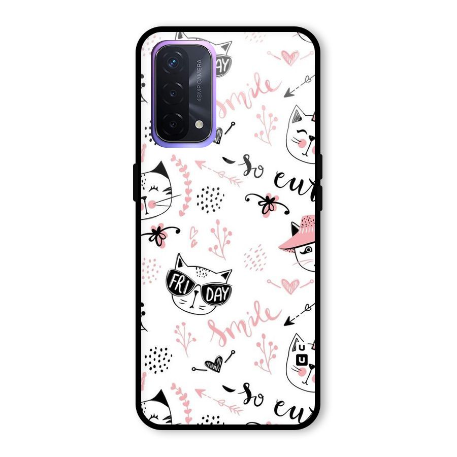 Cute Cat Swag Glass Back Case for Oppo A74 5G