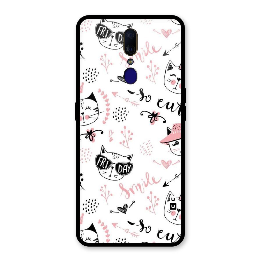 Cute Cat Swag Glass Back Case for Oppo F11
